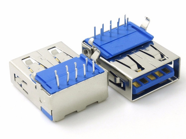 USB 3.0 A type 90 degree 9 pin Blue rubber core Add back cover with shrapnel femal USB Connector