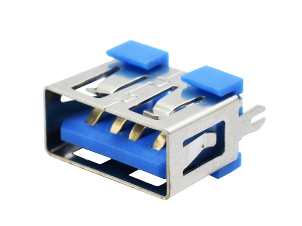 USBAF10.0 series usb smt connector short body 180 degree bule acrylic inner 4 pin usb socket straight edge