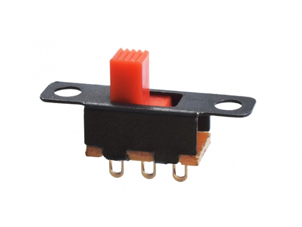 Slide Switch_SS12F15G4  3 Pin SPST Red Handle 7 mm High 50VDC 0.5A With Fixing Hole