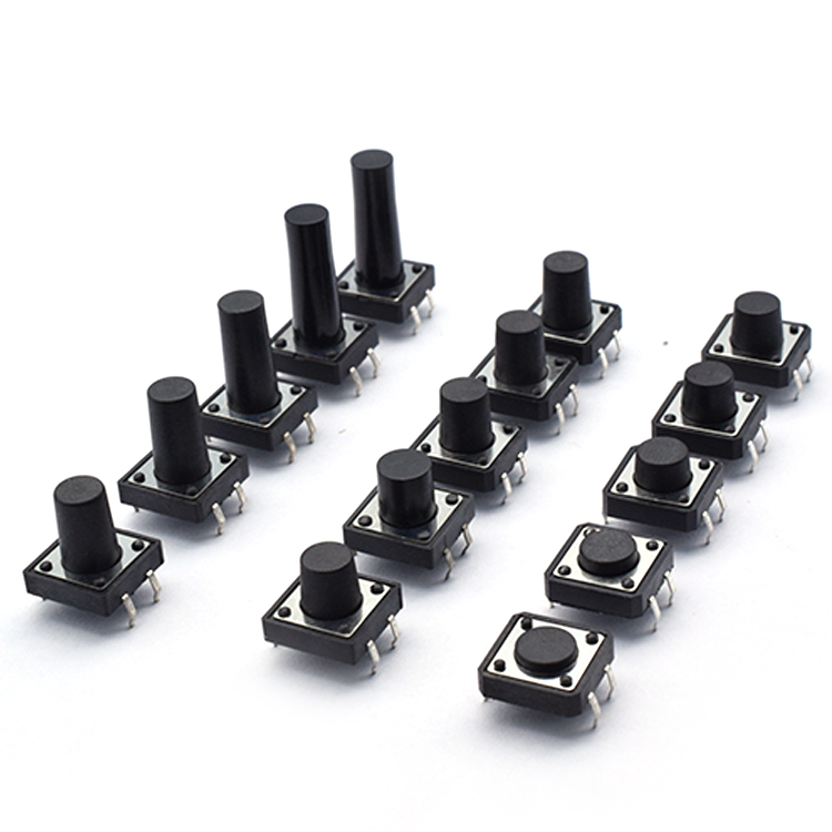 DC 12V 50mA DIP tact switch 12*12 Custom height black Round head tactile switch