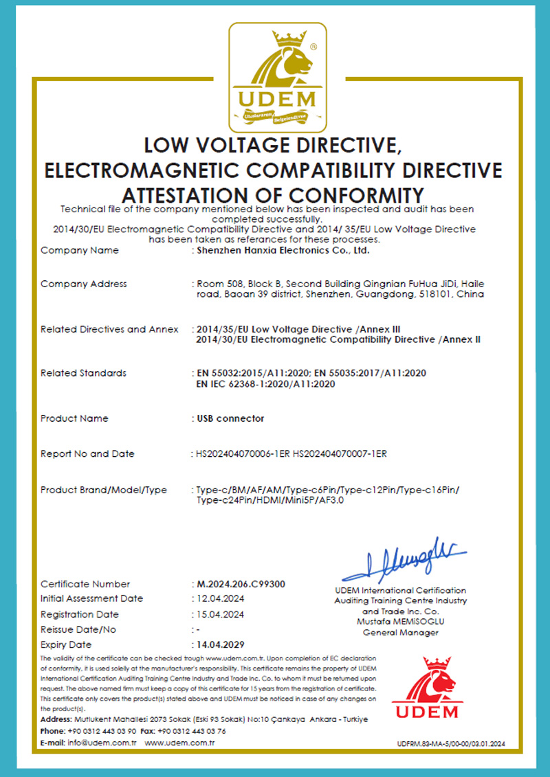 USB connector CE certification